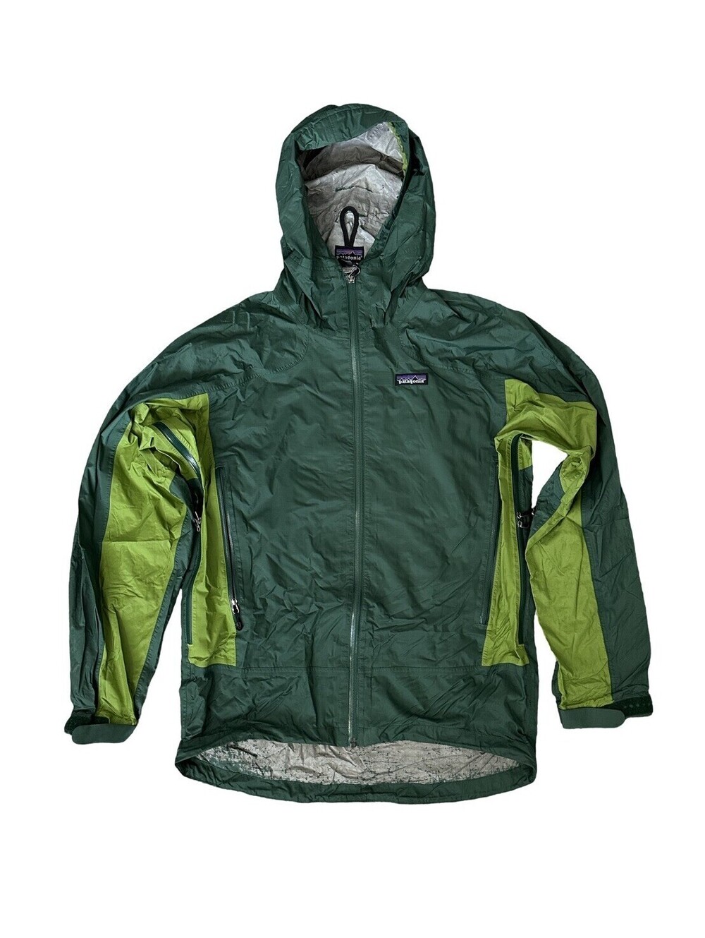 Patagonia Rain Jacket Coat Windbreaker Green Hooded Full Zip Nylon Men's Size XS